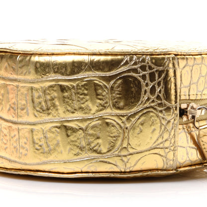 Chanel Metallic Calfskin Crocodile Embossed Cocodile Round Clutch with Chain Gold 10 of 11