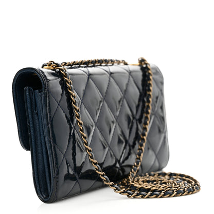 Chanel Patent Goatskin Quilted CC Eyelet Wallet On Chain Dark Blue 3 of 12