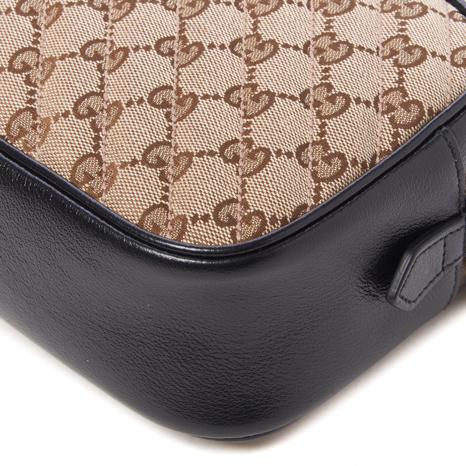 Gucci Monogram Matelasse Diagonal Small GG Marmont Chain Shoulder Bag Beige Black 5 of 9