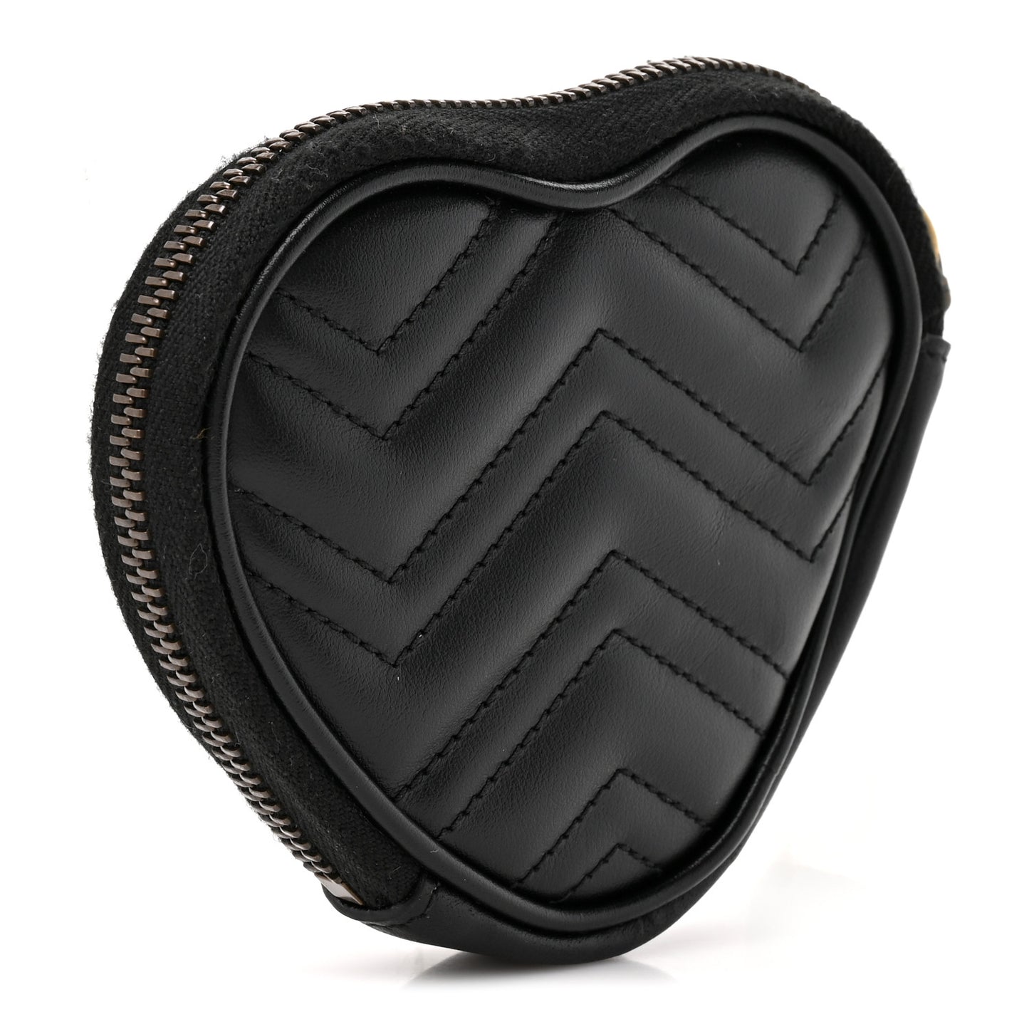 Calfskin Matelasse Chevron GG Marmont Heart Coin Purse Black
