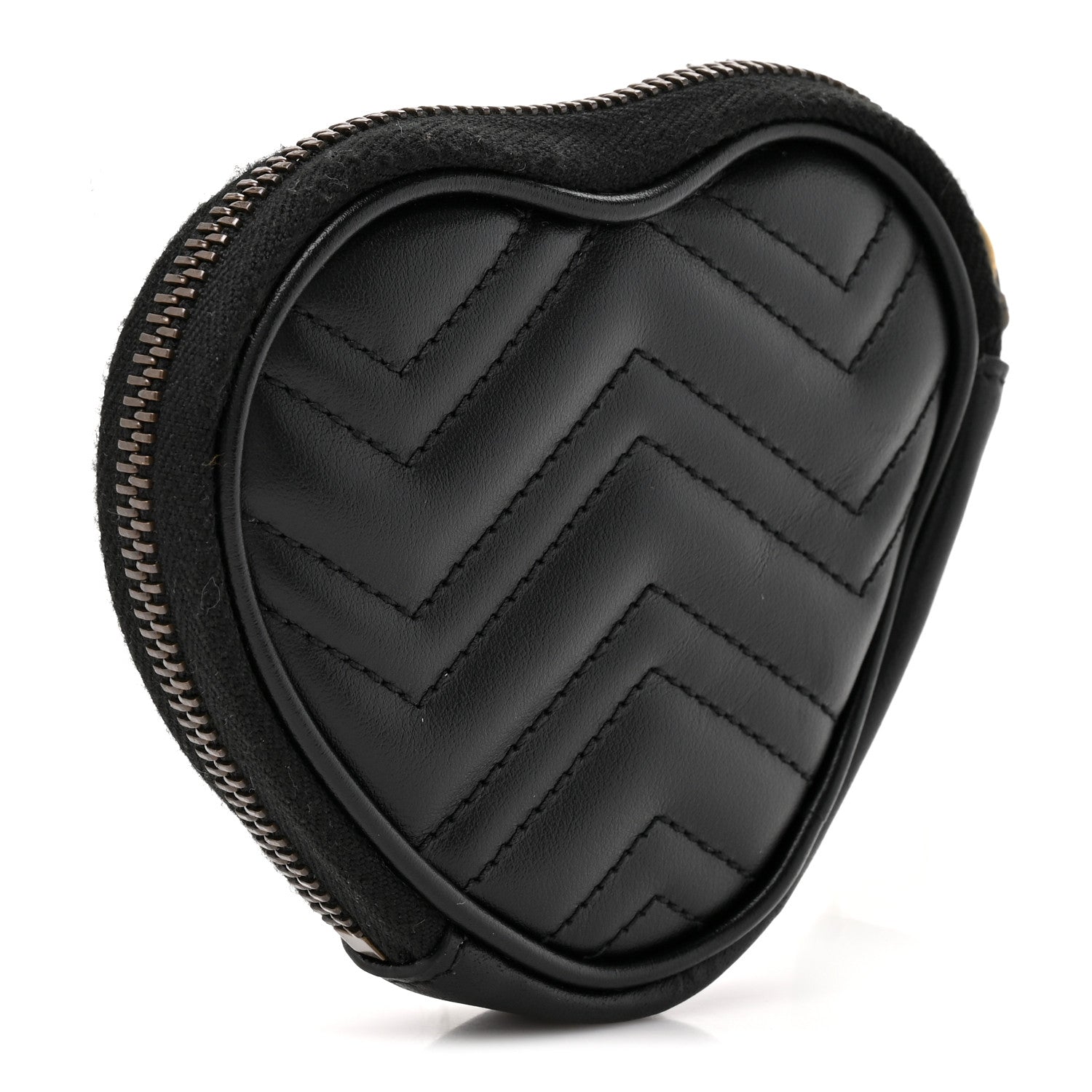 Gucci Calfskin Matelasse Chevron GG Marmont Heart Coin Purse Black 3 of 8