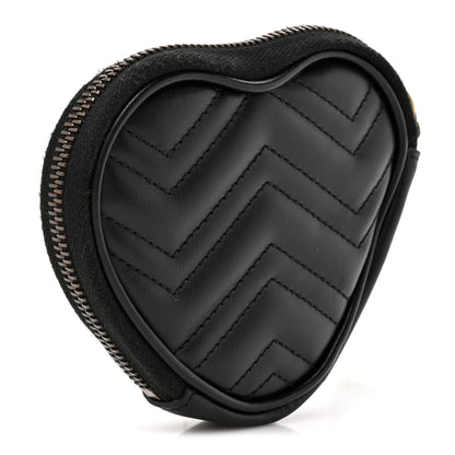 Gucci Calfskin Matelasse Chevron GG Marmont Heart Coin Purse Black 3 of 8