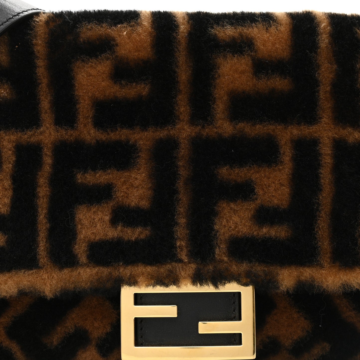 Shearling Vitello Dolce Macro FF 1974 Baguette Tobacco Black