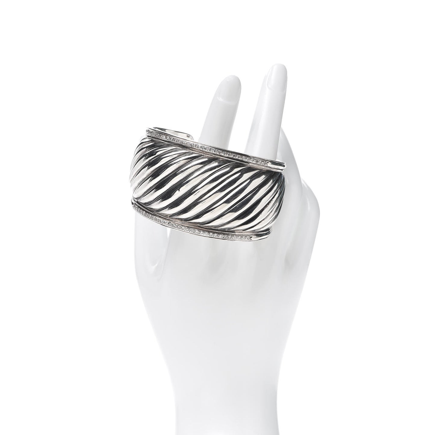 Sterling Silver Diamond 41mm Sculpted Cable Cuff Bracelet