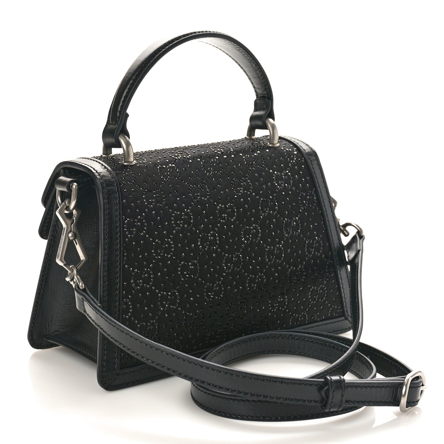Satin Crystal GG Monogram Mini Dionysus Top Handle Bag Black