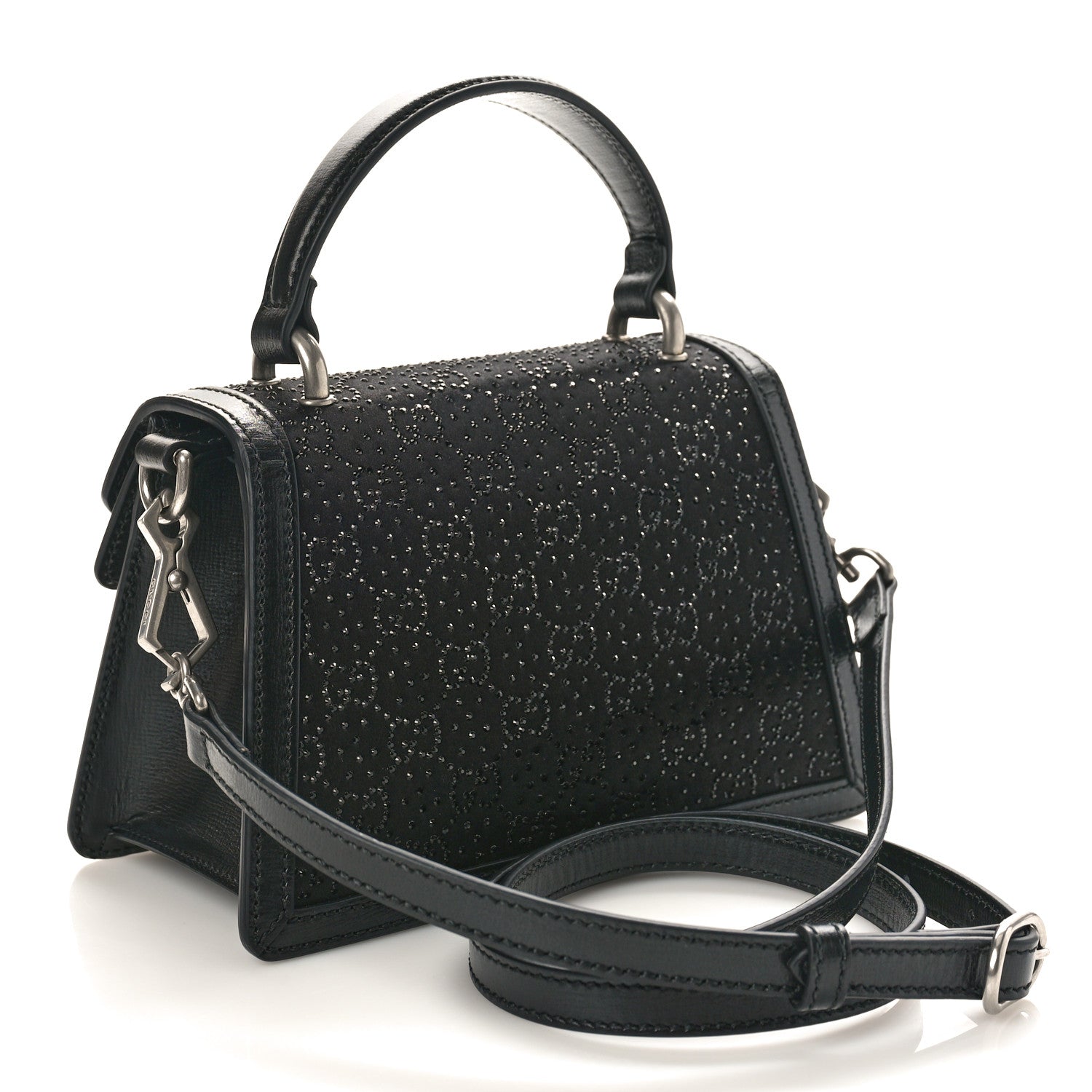 Gucci Satin Crystal GG Monogram Mini Dionysus Top Handle Bag Black 2 of 8