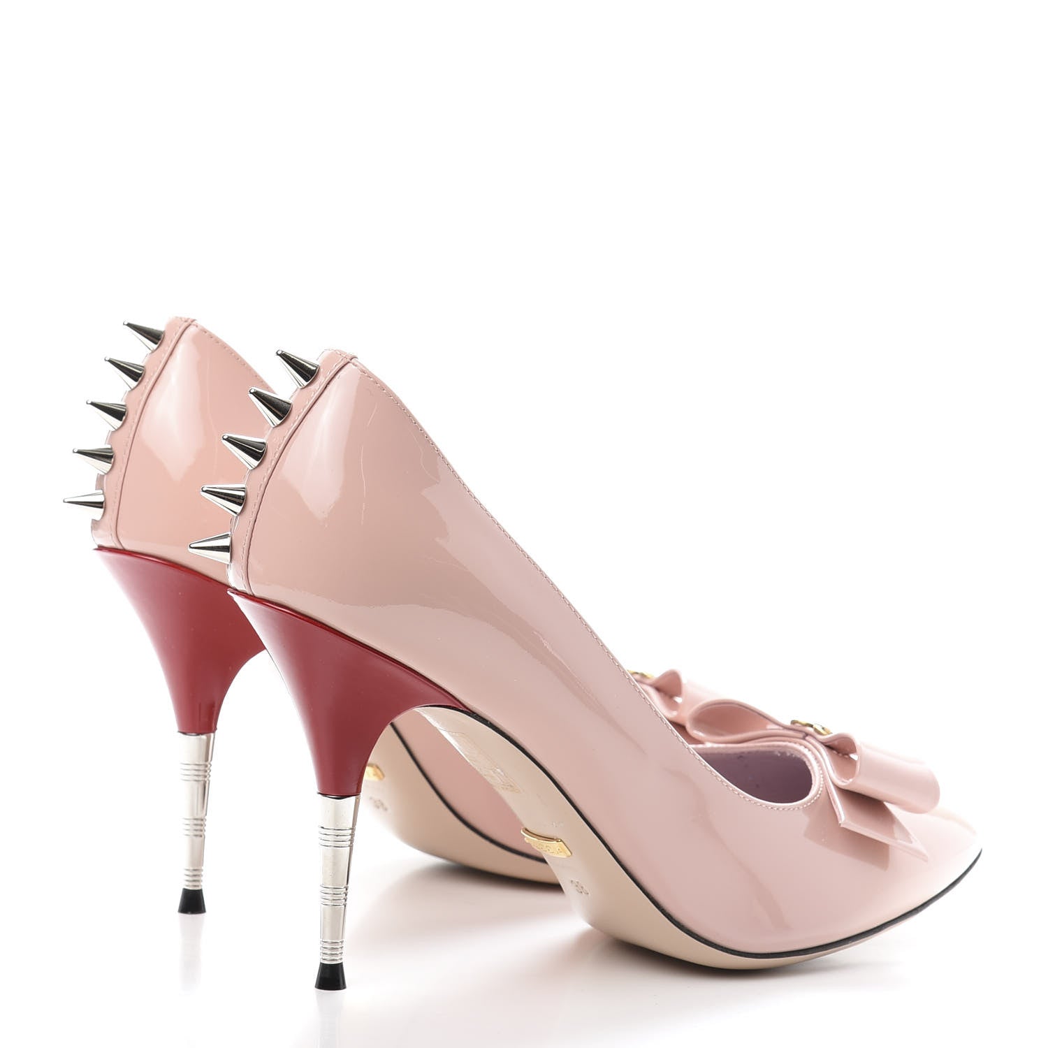 Gucci Patent GG Bow Sadie Spike High Heel Pumps 38 Perfect Pink 4 of 11