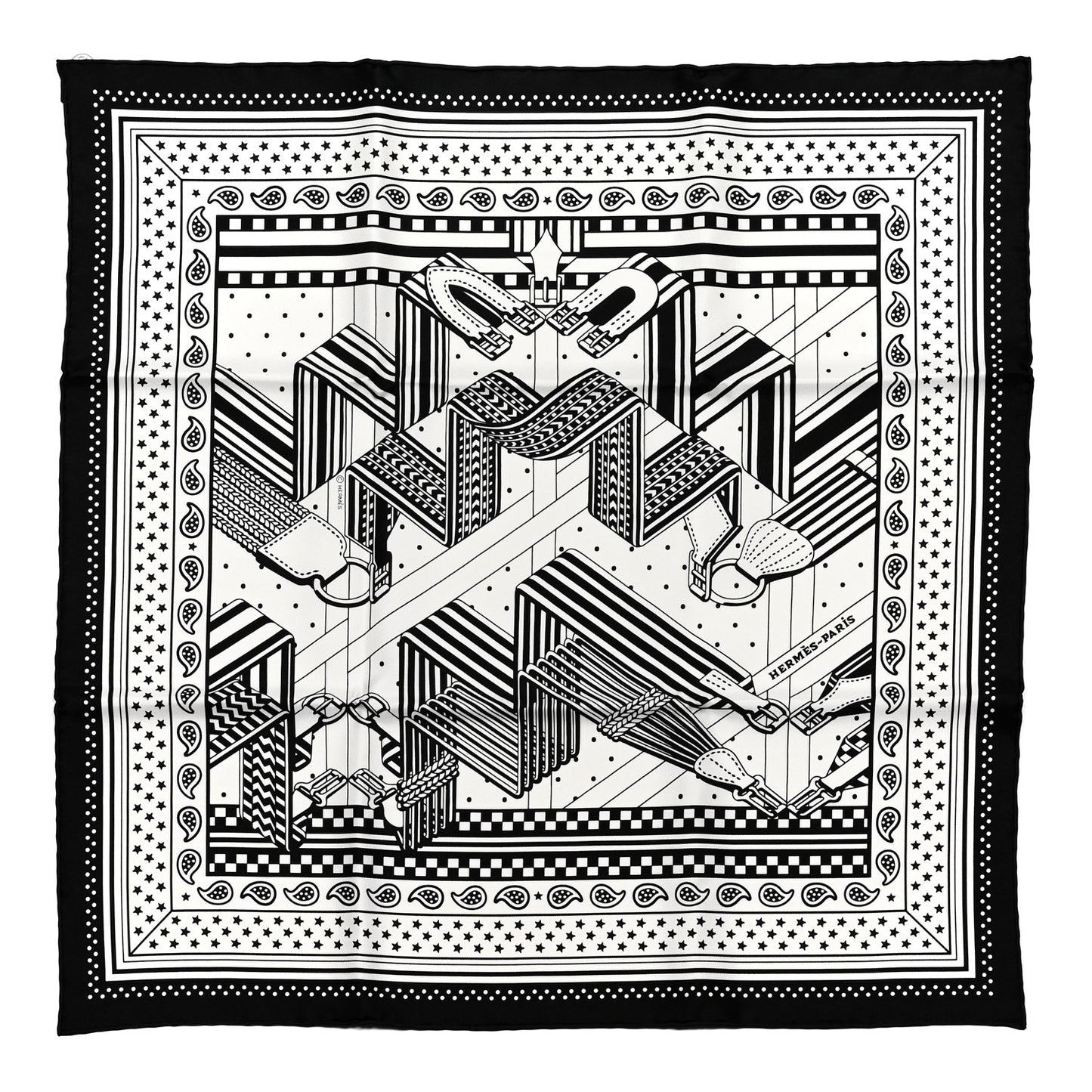 Silk Sangles En ZigZag Bandana Scarf 55 Black White