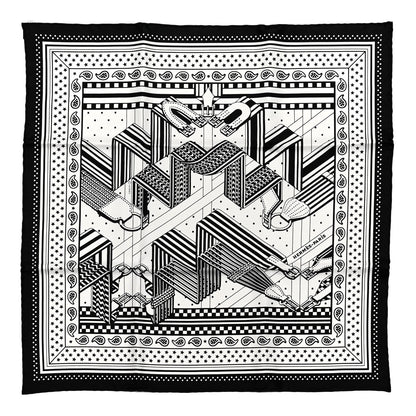 Hermes Silk Sangles En ZigZag Bandana Scarf 55 Black White 1 of 4