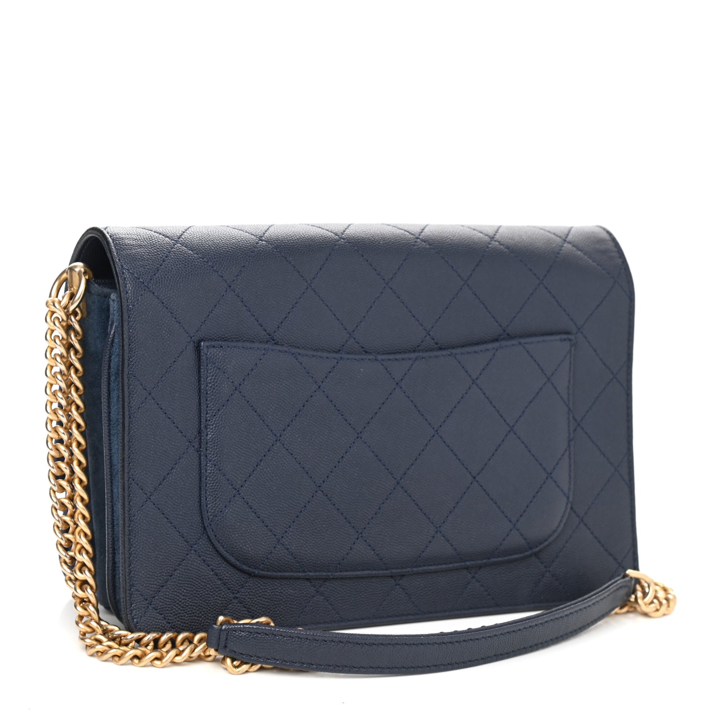 Caviar Suede Stitched Lady Coco Flap Navy
