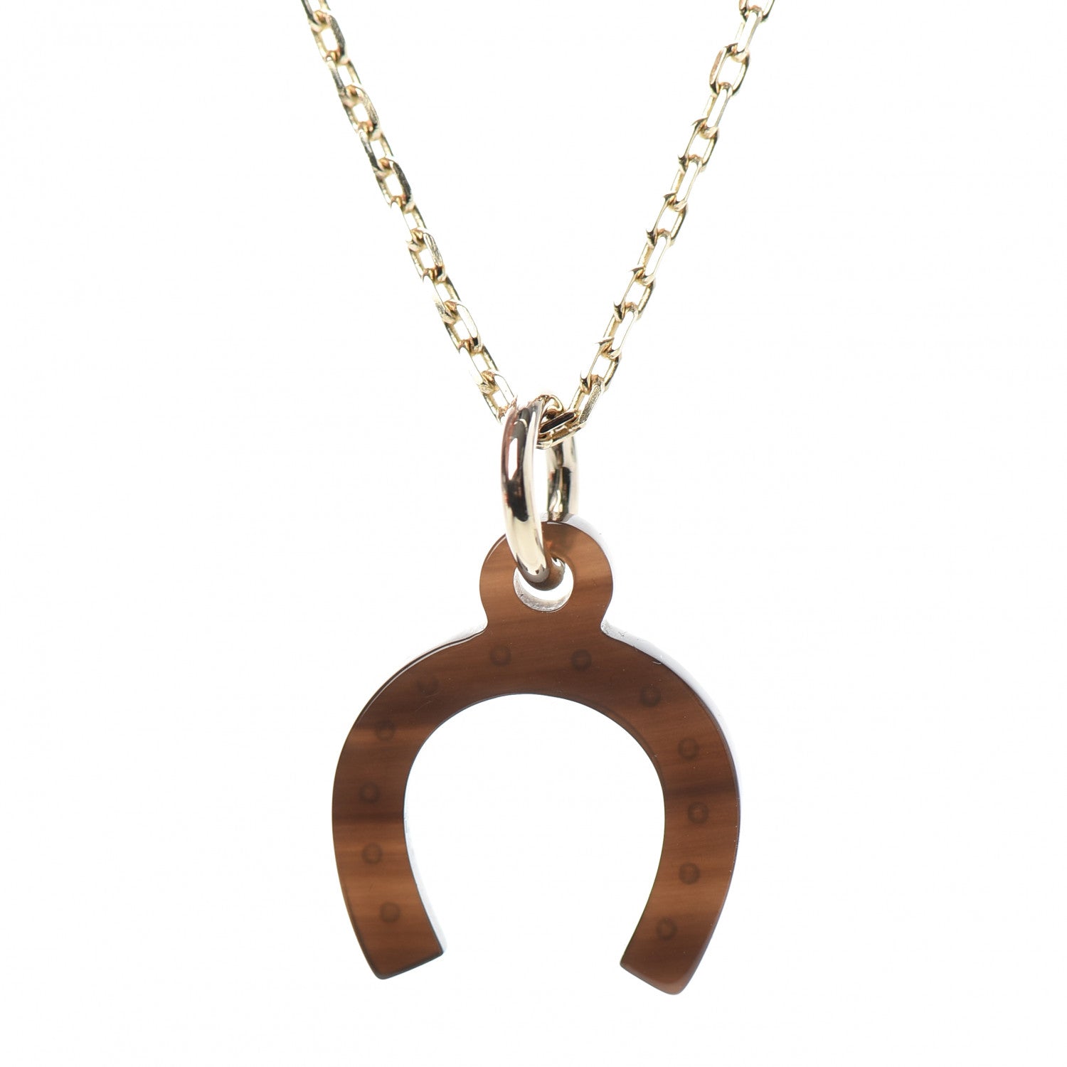 Hermes Permabrass Buffalo Horn Amulette Equestre PM Pendant Necklace Gold 5 of 6