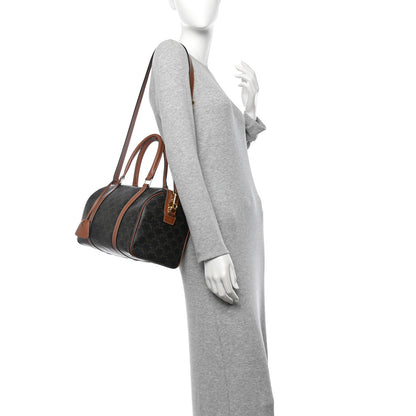 Celine Triomphe Canvas Calfskin Boston Bag Tan 2 of 10