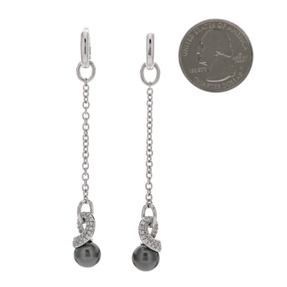 Mikimoto 18K White Gold Diamond Tahitian Pearl 9-9.2mm Pearls in Motion Earrings 2 of 5