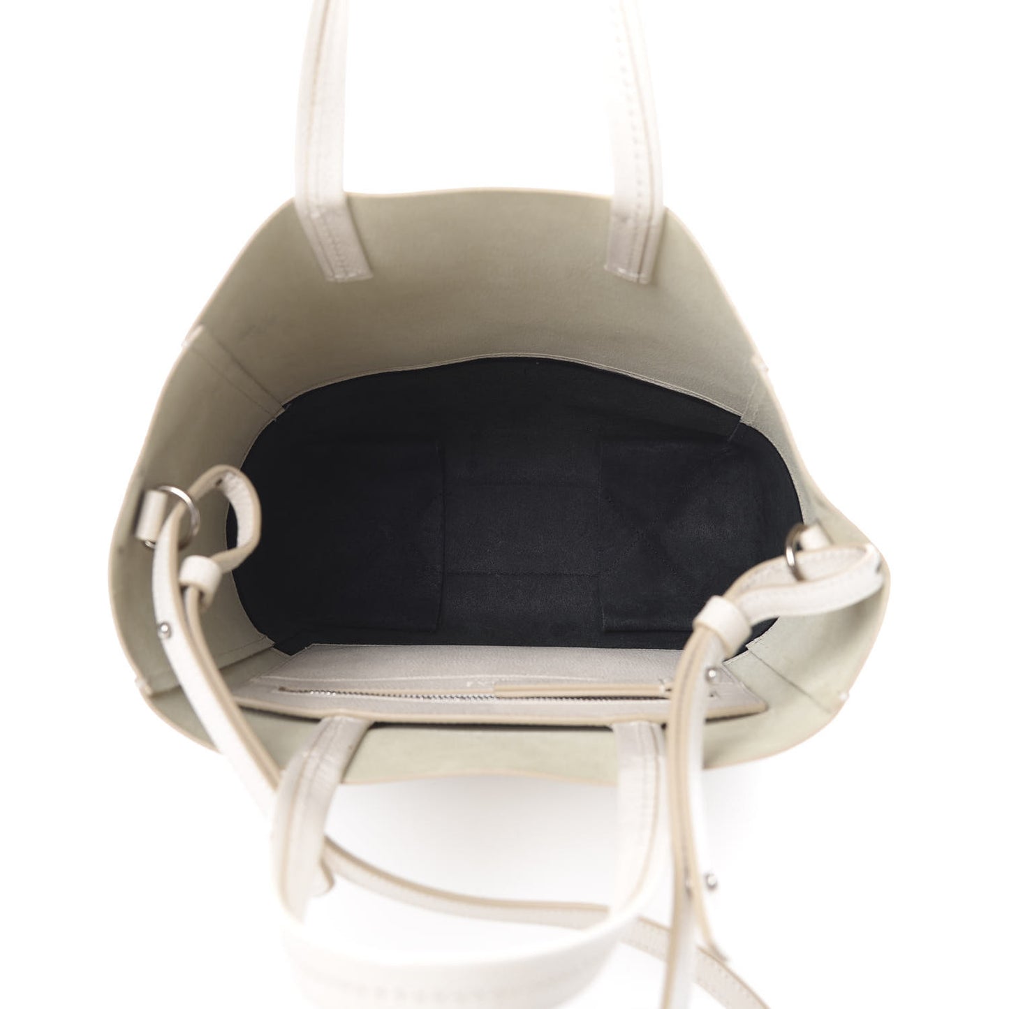 Grained Calfskin Small Vertical Bi-Cabas Cream Black