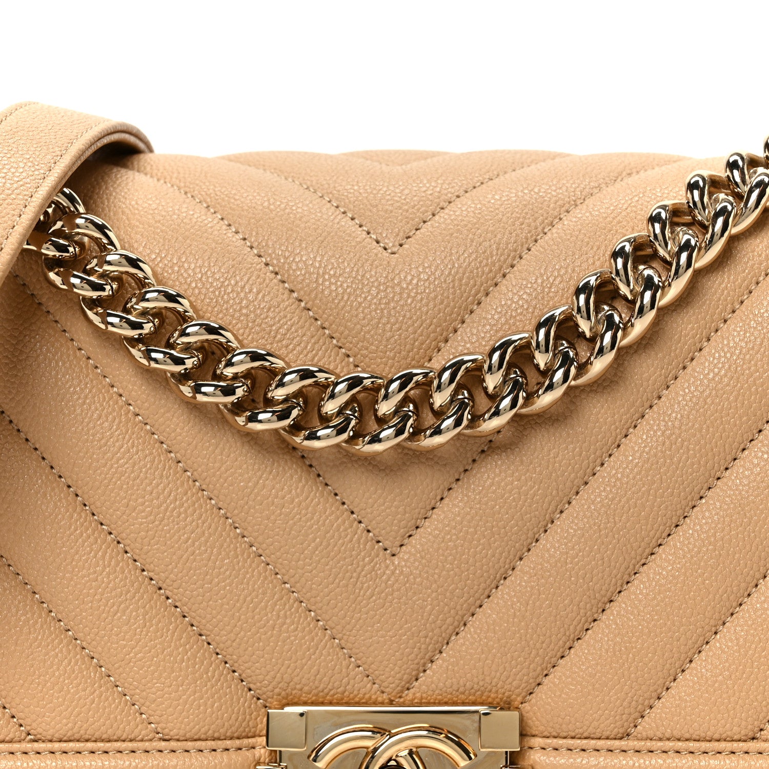 Chanel Caviar Chevron Quilted Medium Boy Flap Beige 8 of 11