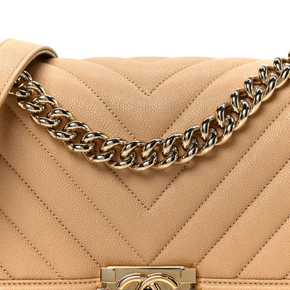 Chanel Caviar Chevron Quilted Medium Boy Flap Beige 8 of 11