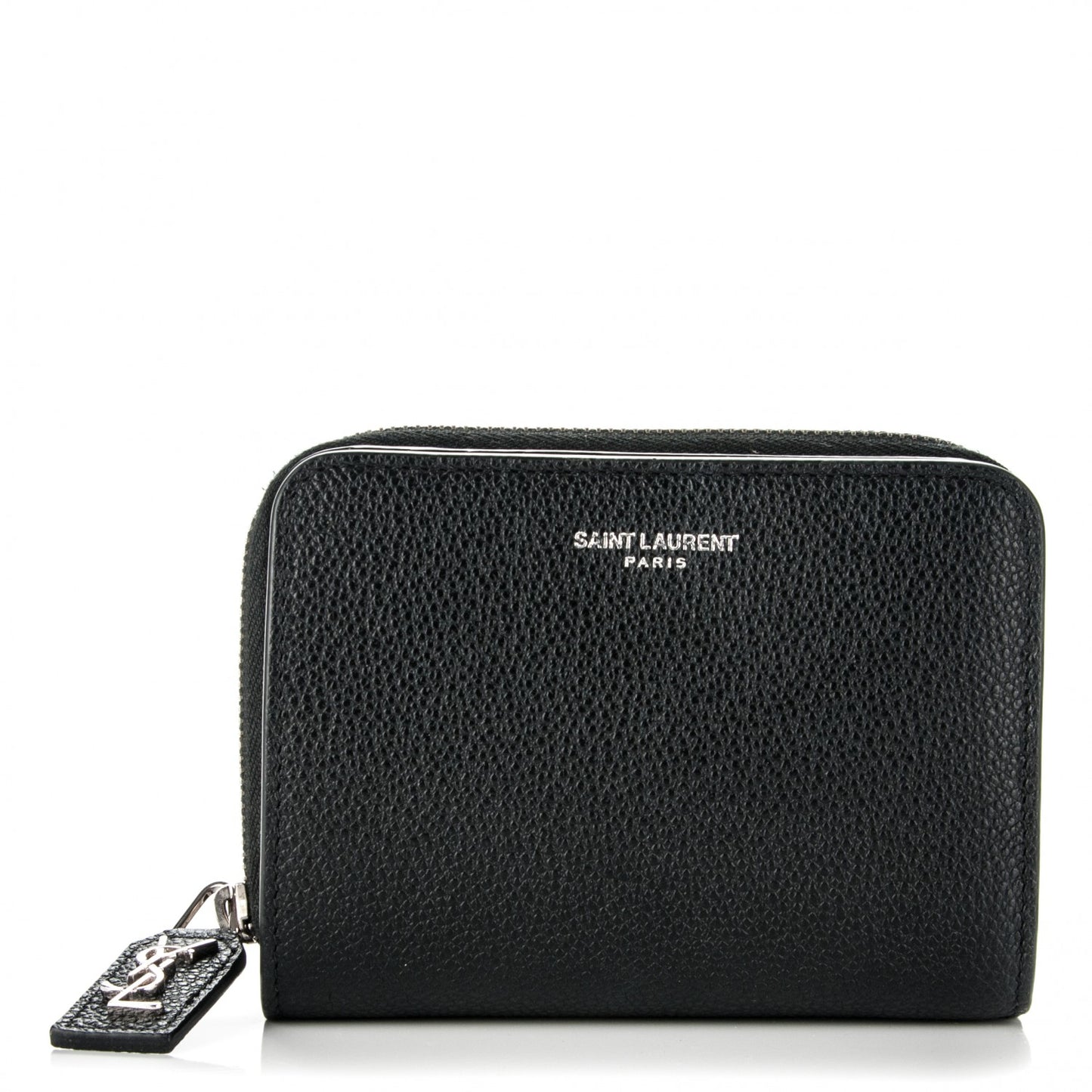 Grained Calfskin Rive Gauche Compact Zip Around Wallet Black