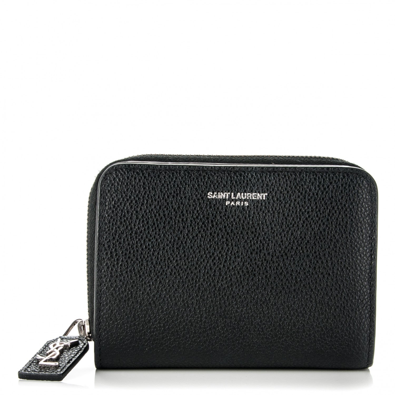 Saint Laurent Grained Calfskin Rive Gauche Compact Zip Around Wallet Black 1 of 6