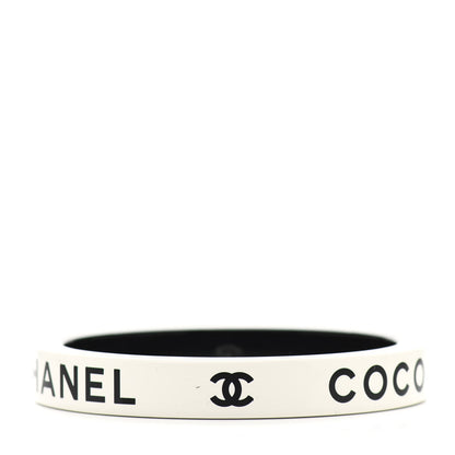 Chanel Resin Logo Bangle Bracelet White Black 1 of 4