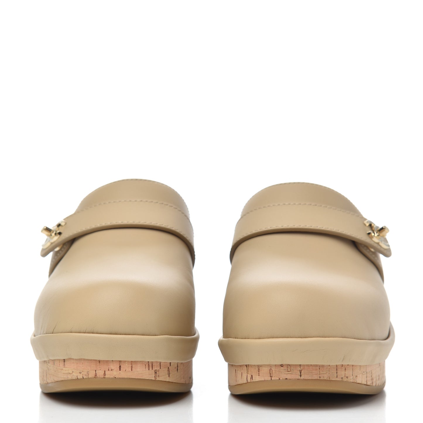 Calfskin CC Turn Lock Clogs 37 Beige