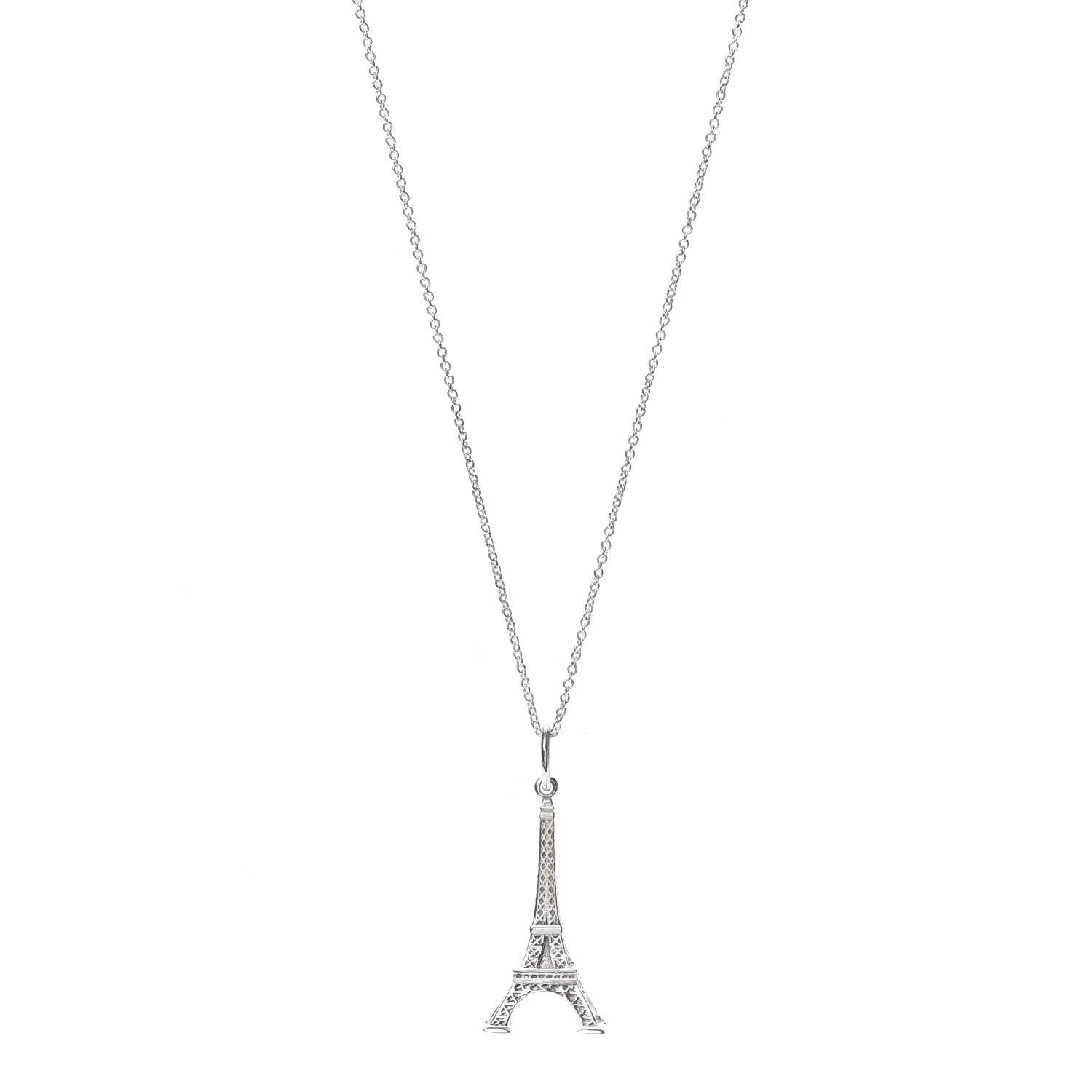 Tiffany Sterling Silver Eiffel Tower Charm Pendant Necklace 1 of 6