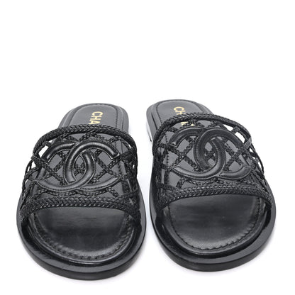 Chanel Lambskin Braided CC Mules 40 Black 3 of 9