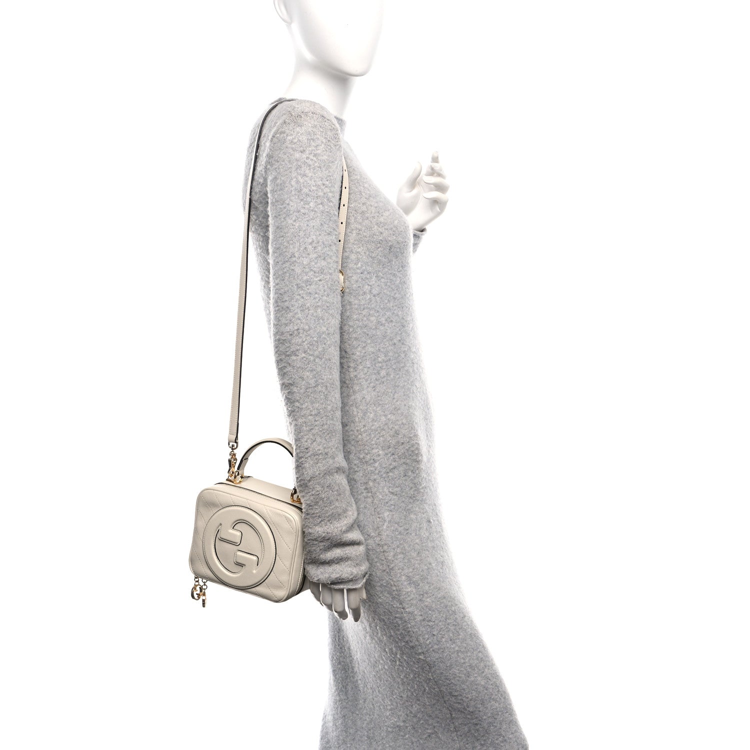 Gucci Sakai Be Green Calfskin Diagonal Stitched Blondie Top Handle Bag Mystic White 2 of 10