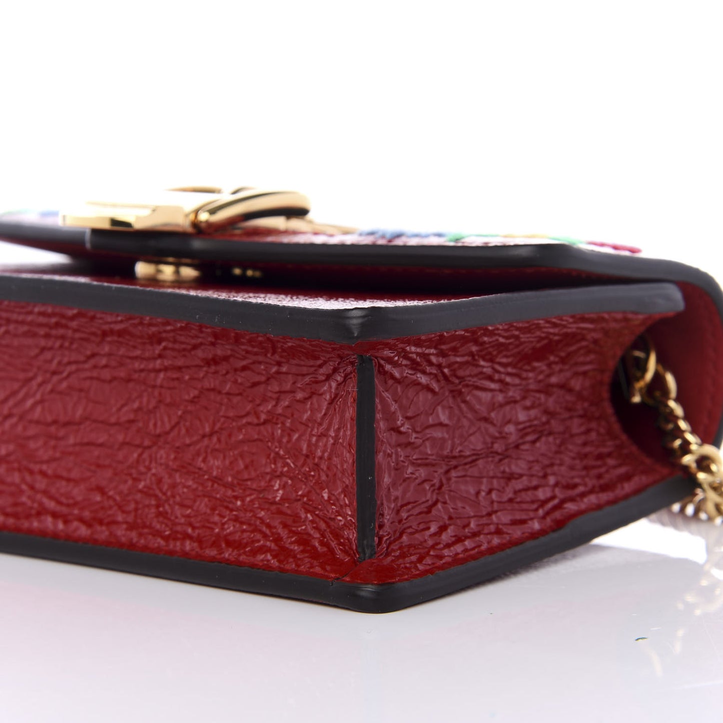 Patent Embroidered Super Mini Sylvie Chain Shoulder Bag Red