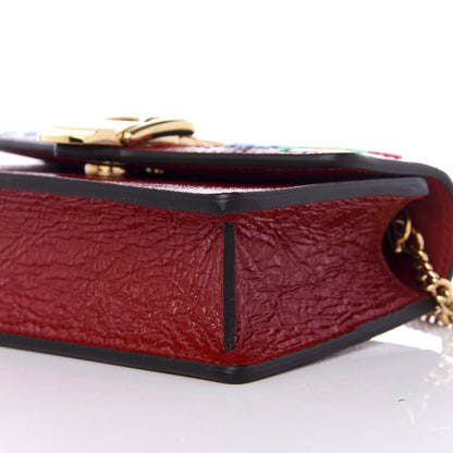 Gucci Patent Embroidered Super Mini Sylvie Chain Shoulder Bag Red 6 of 9