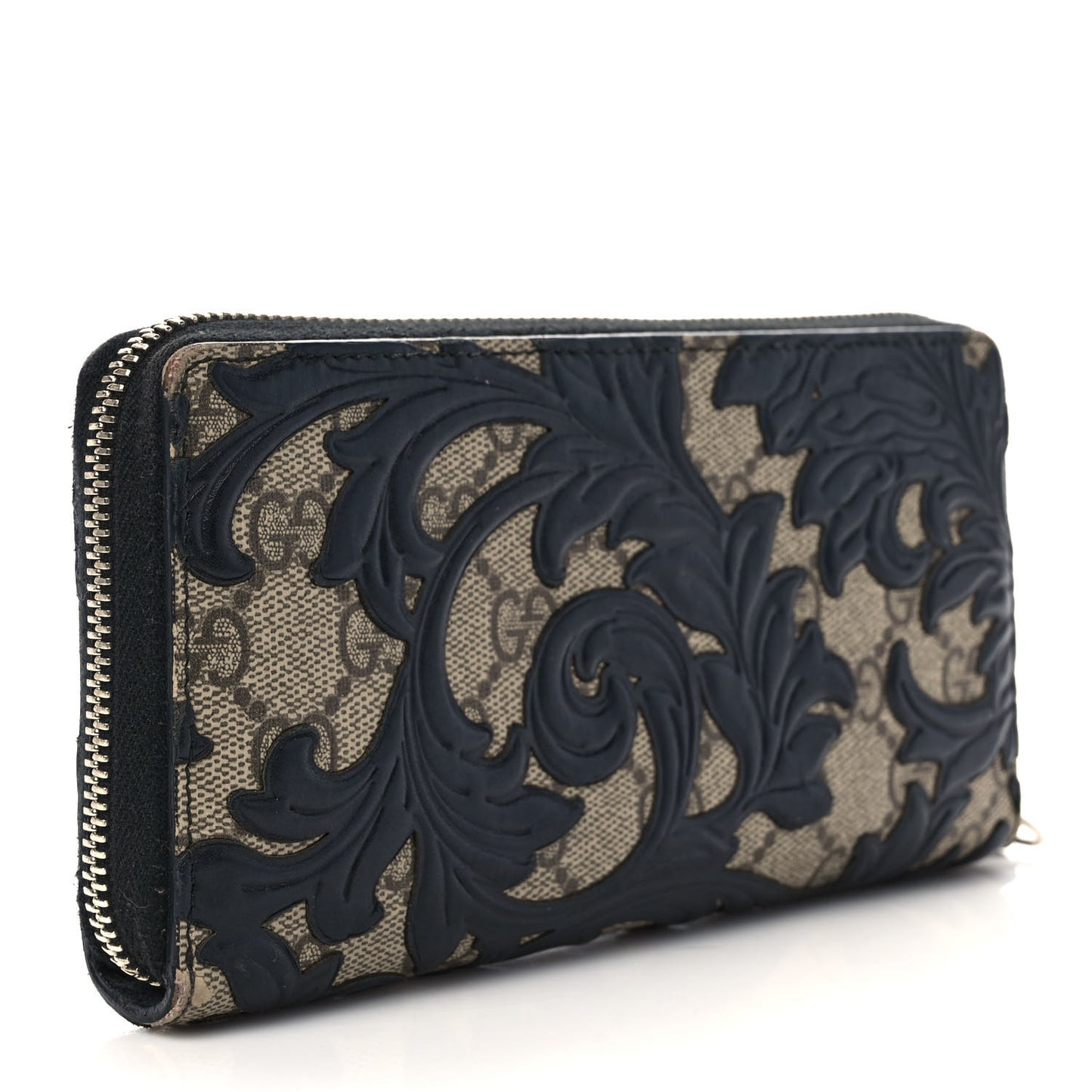 GG Supreme Monogram Arabesque Zip Around Wallet Black