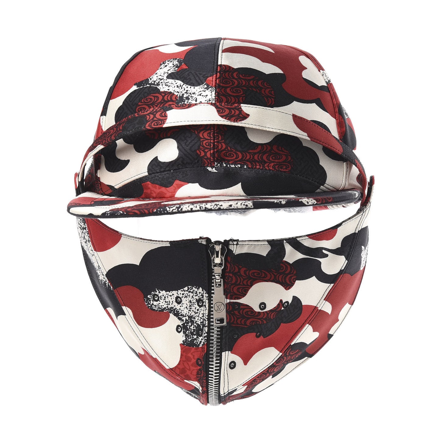 Canvas Patchwork Waves Removable Mask Baseball Hat Black Red White