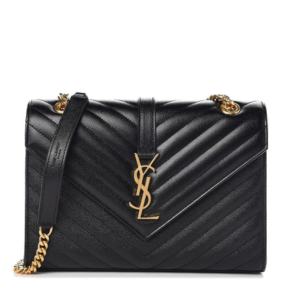 Saint Laurent Grain De Poudre Matelasse Chevron Medium Monogram Satchel Black 1 of 9