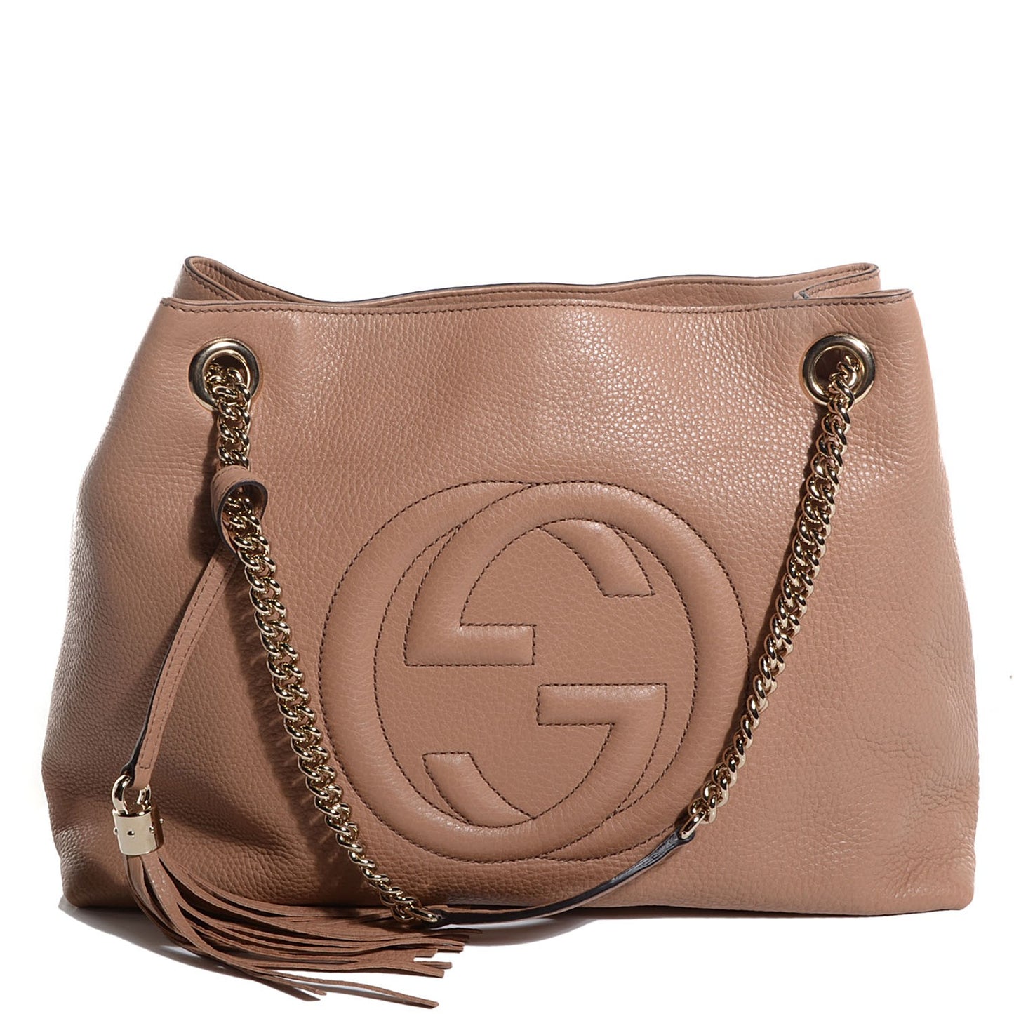 Pebbled Calfskin Medium Soho Chain Shoulder Bag Rose Beige