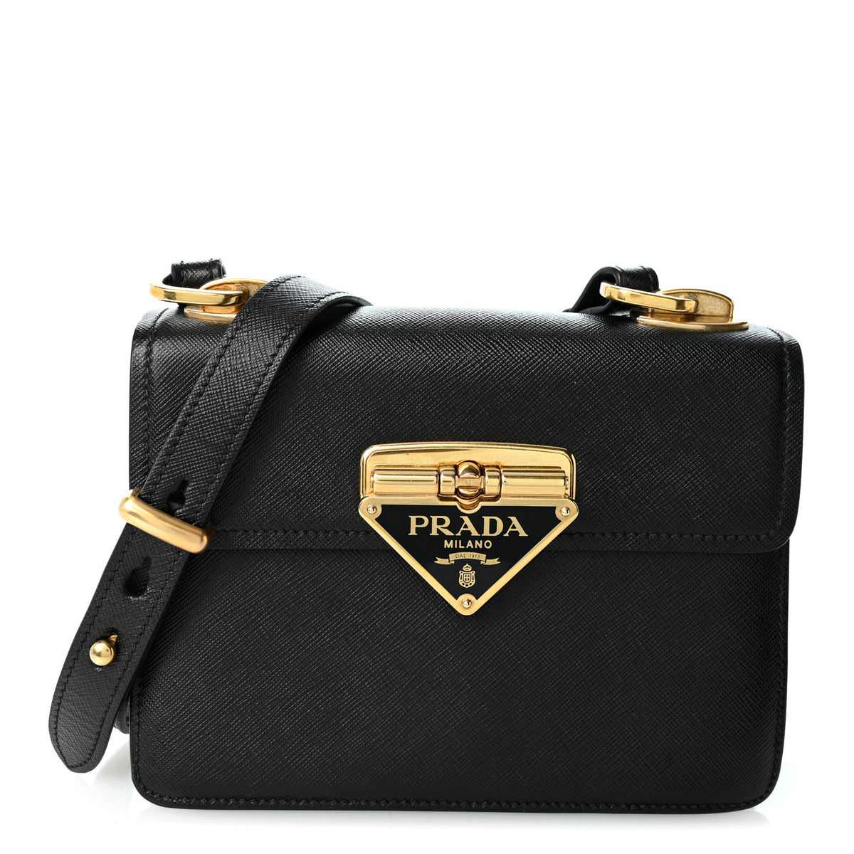 Saffiano Symbole Flap Shoulder Bag Black