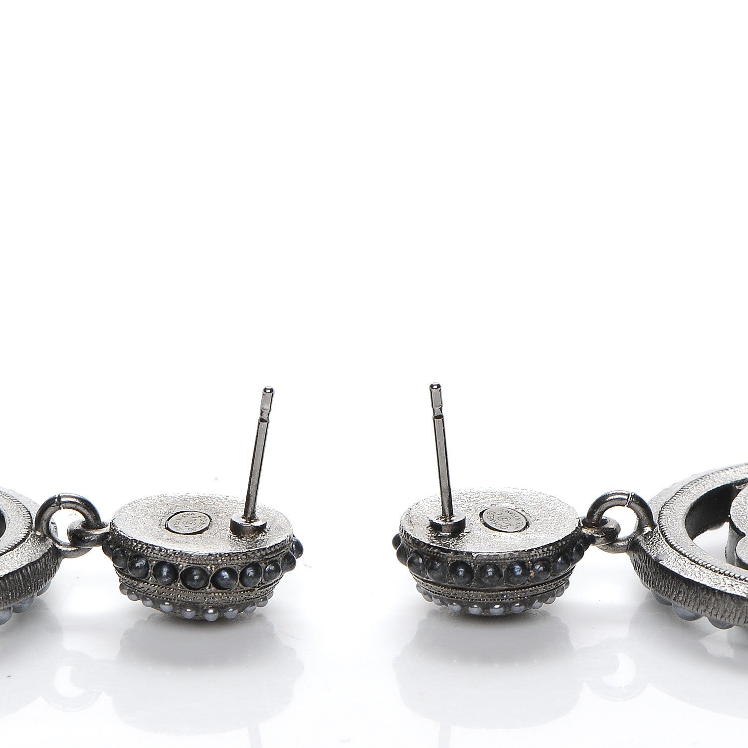 Chanel Ruthenium Beaded CC Drop Earrings Dark Grey 3 of 5