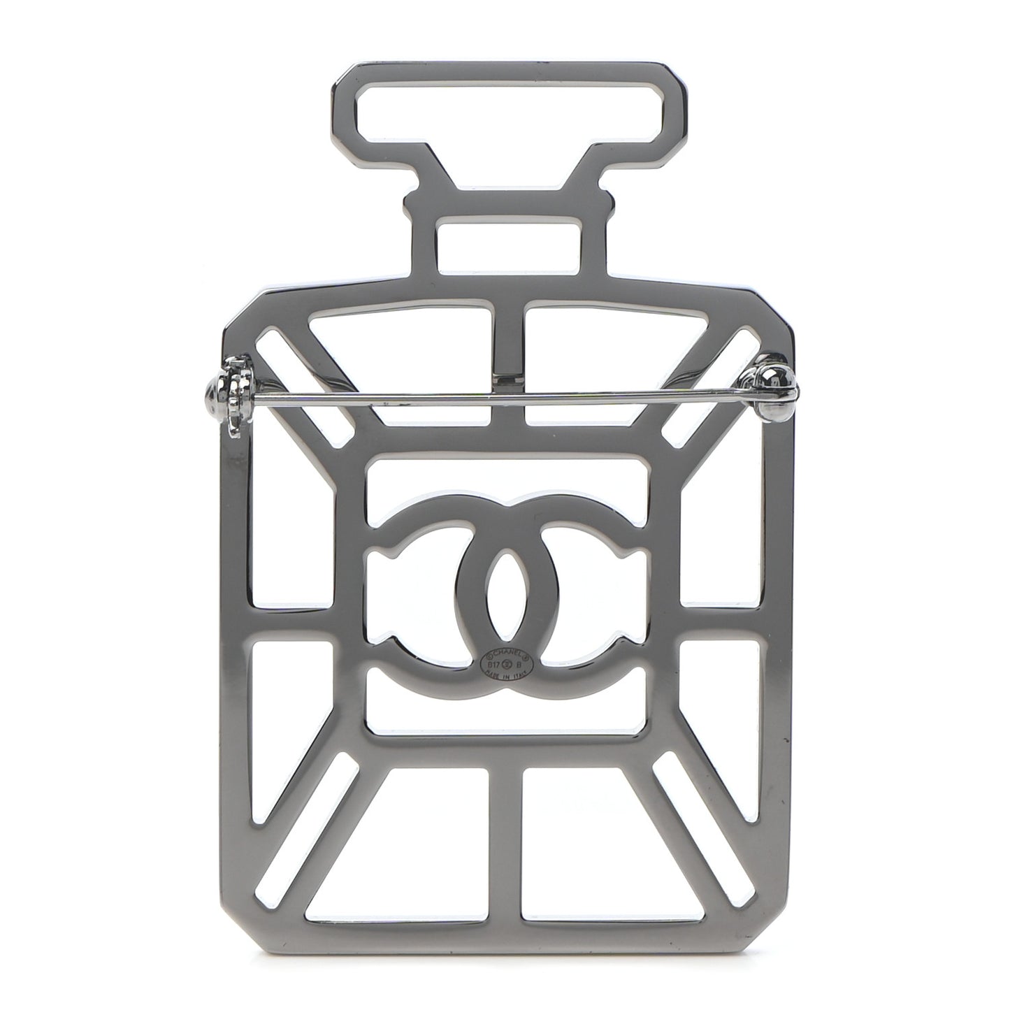 Ruthenium Crystal Perfume Bottle CC Brooch Iridescent Blue