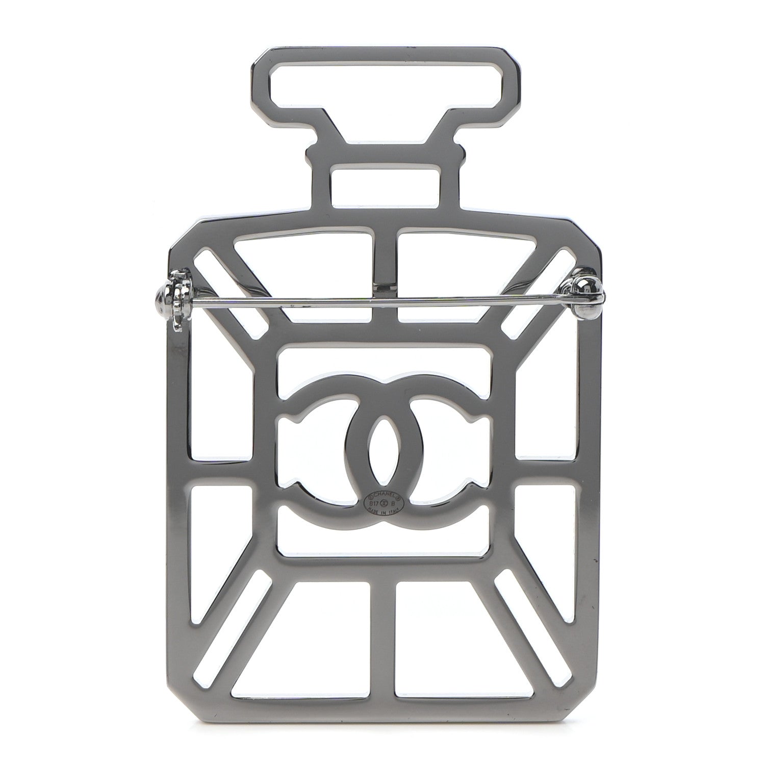 Chanel Ruthenium Crystal Perfume Bottle CC Brooch Iridescent Blue 3 of 5