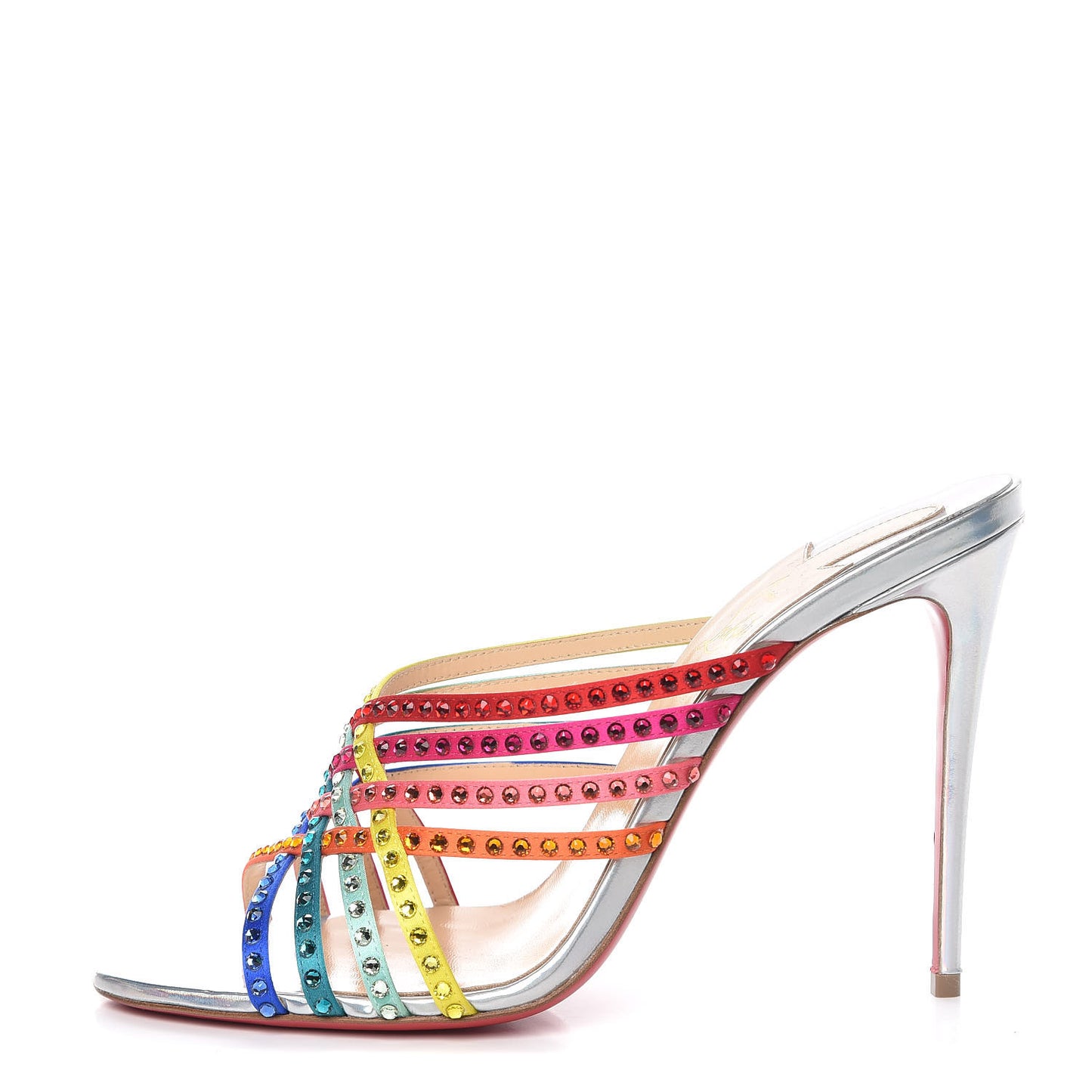 Specchio Calfskin Crystal Marthastrass 100 Slide Sandals 40 Silver Multicolor
