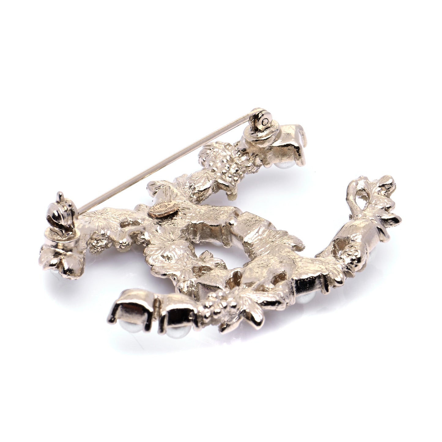 Pearl Crystal CC Flower Brooch White Nacre Gold