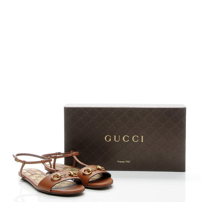 Gucci Calfskin Monogram Horsebit T-Strap Flat Sandals 36.5 Cognac 9 of 9