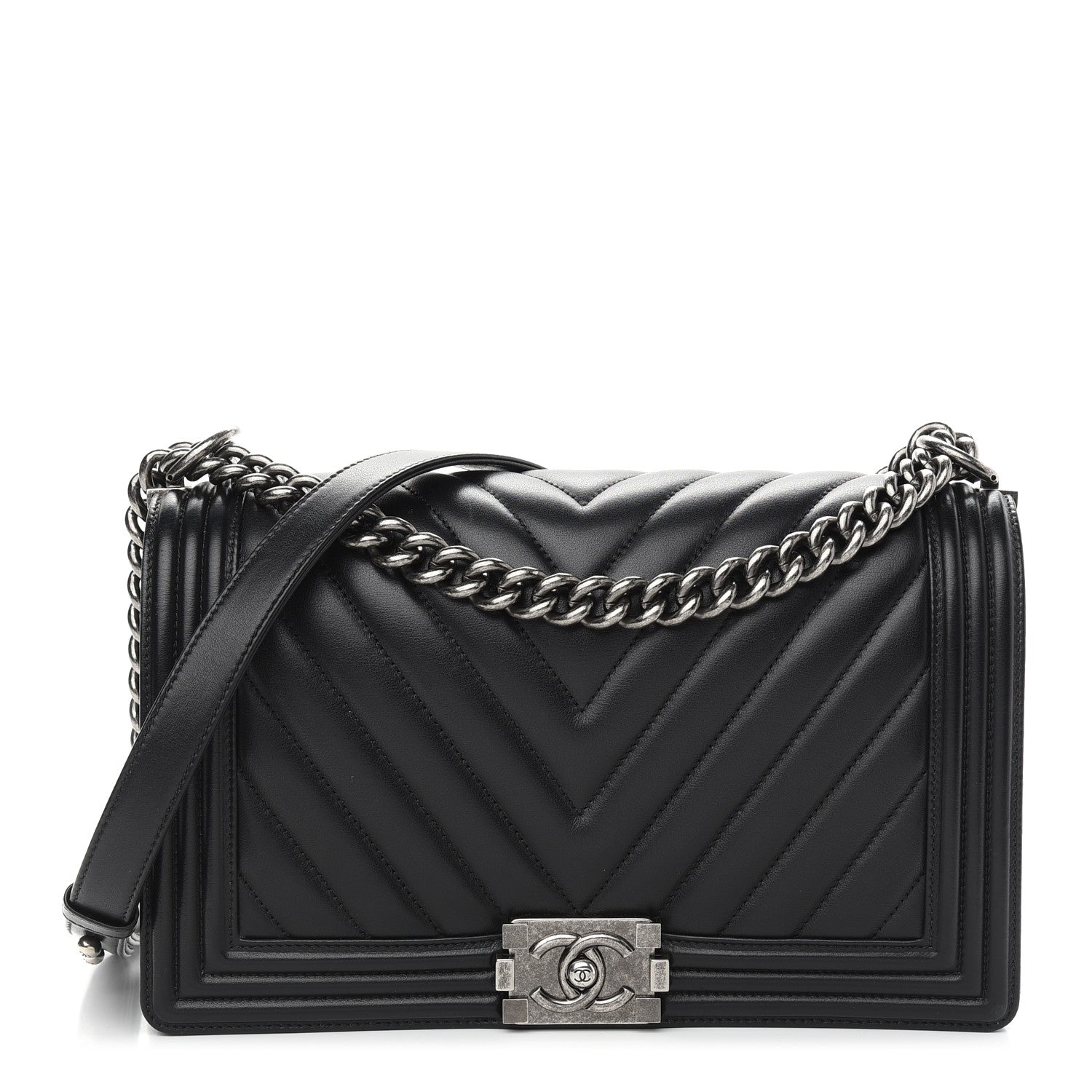 Chanel Lambskin Chevron Quilted New Medium Boy Flap Black 1 of 10