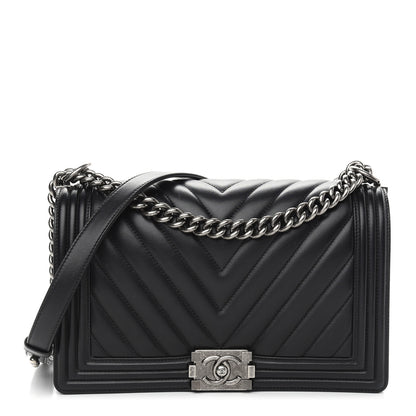Chanel Lambskin Chevron Quilted New Medium Boy Flap Black 1 of 10