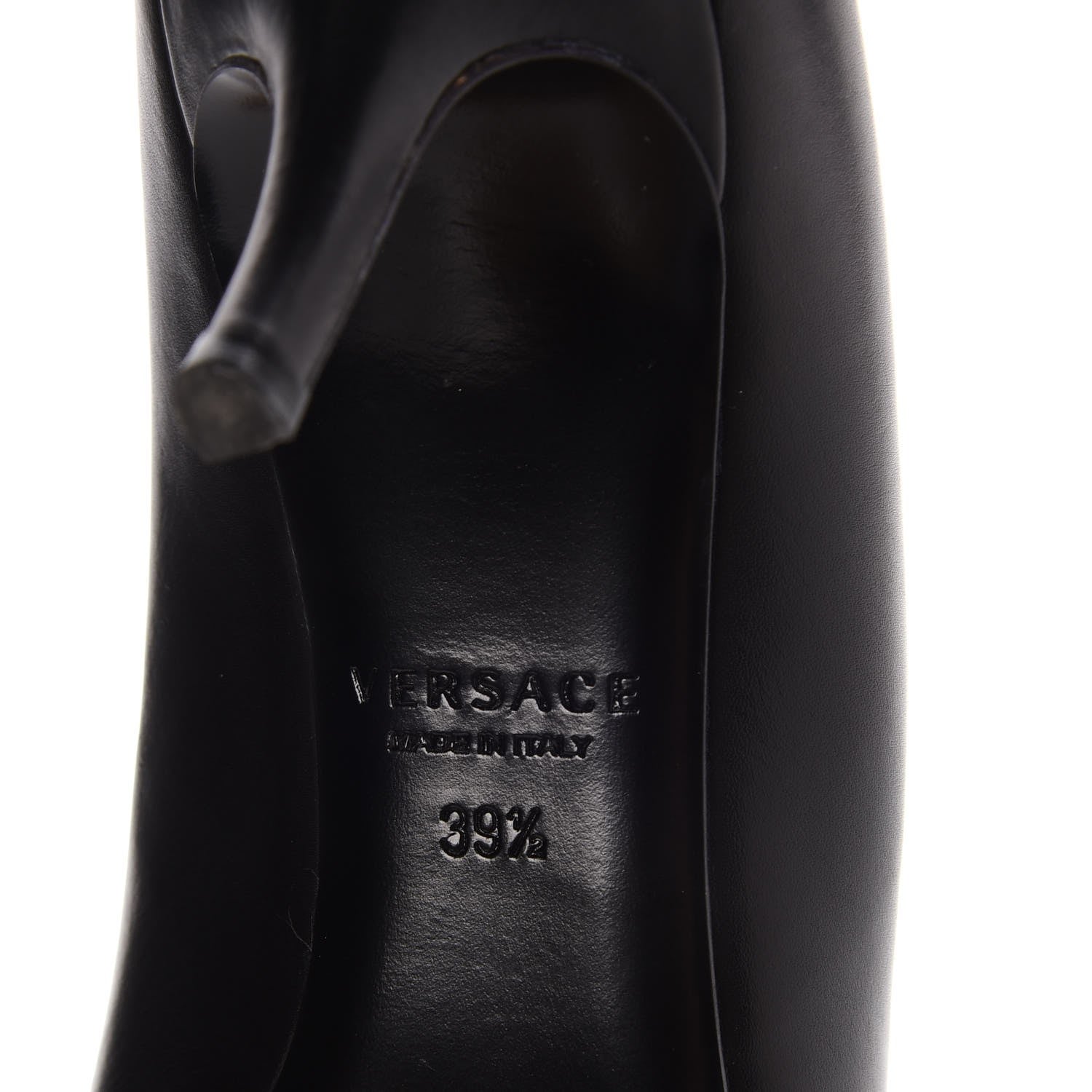Versace Calfskin Palazzo Kitten Pumps 39.5 Black 9 of 12