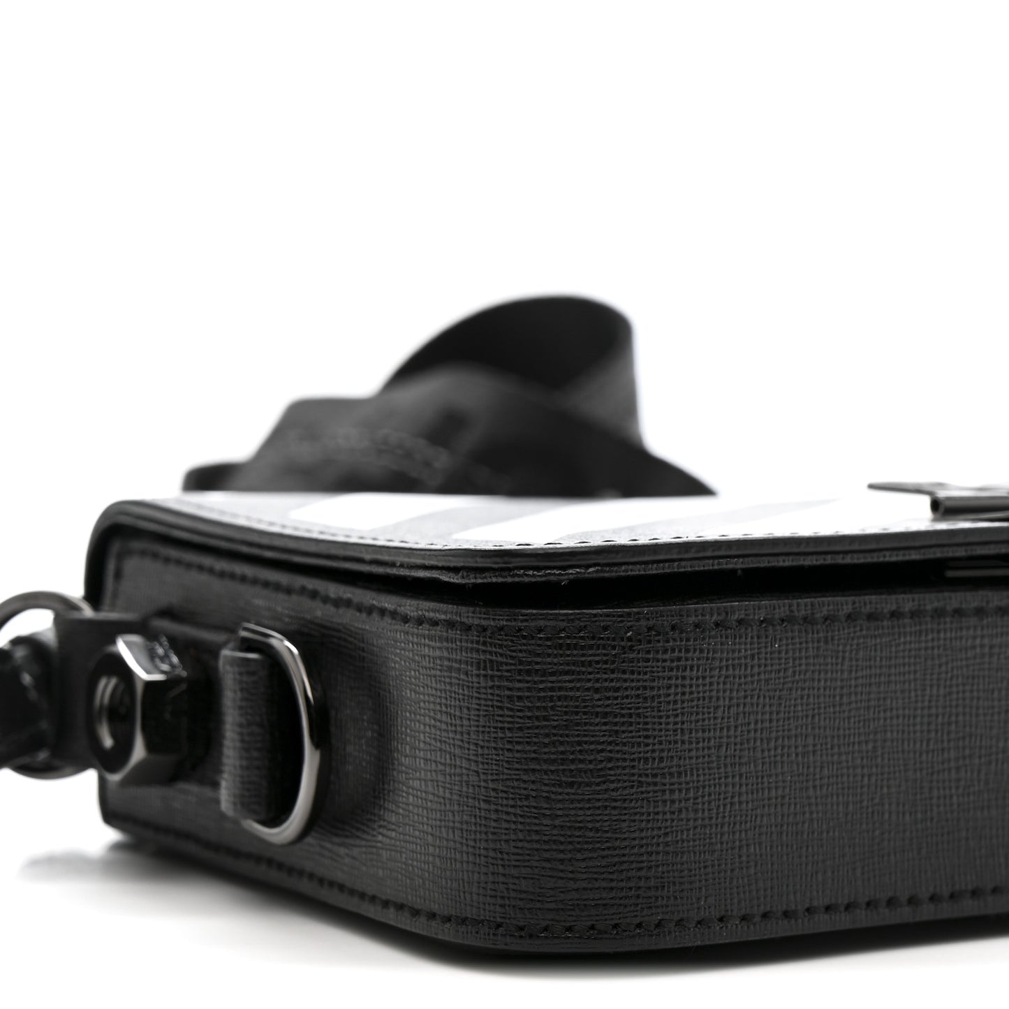 Saffiano Striped Mini Diag Binder Clip Bag Black White