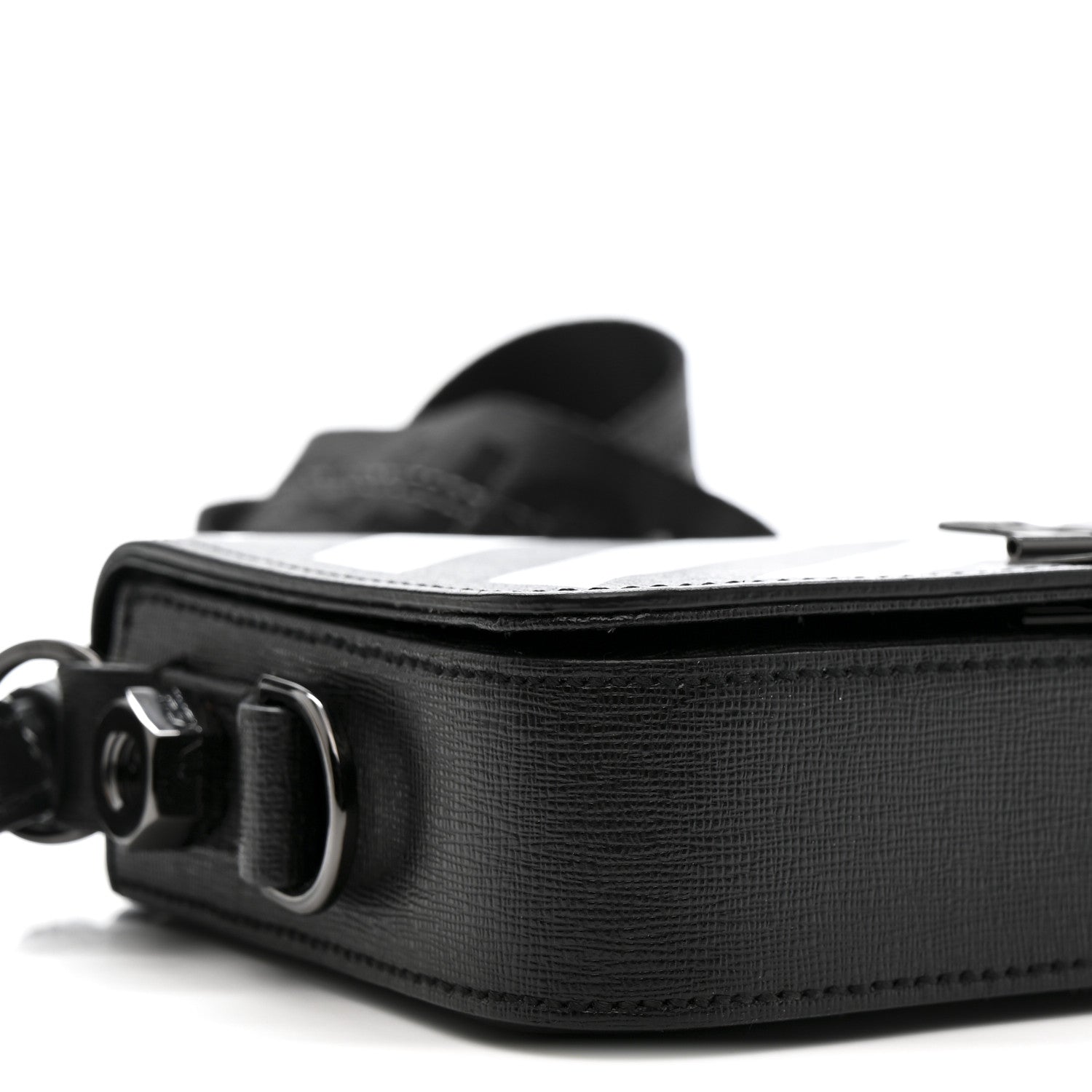 Off-White Saffiano Striped Mini Diag Binder Clip Bag Black White 9 of 11