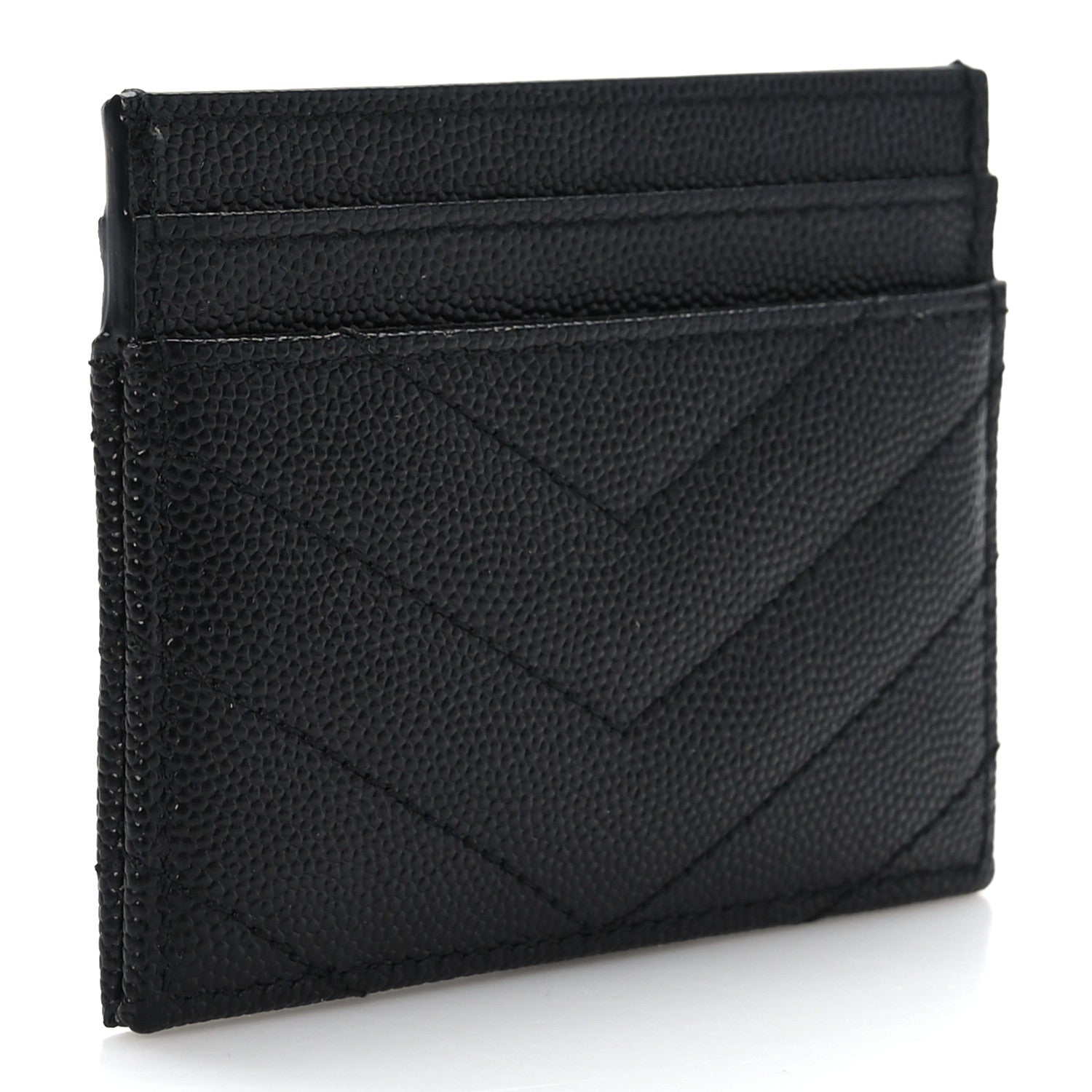 Saint Laurent Grain De Poudre Matelasse Chevron Monogram Credit Card Case Black 3 of 7
