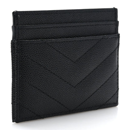Saint Laurent Grain De Poudre Matelasse Chevron Monogram Credit Card Case Black 3 of 7