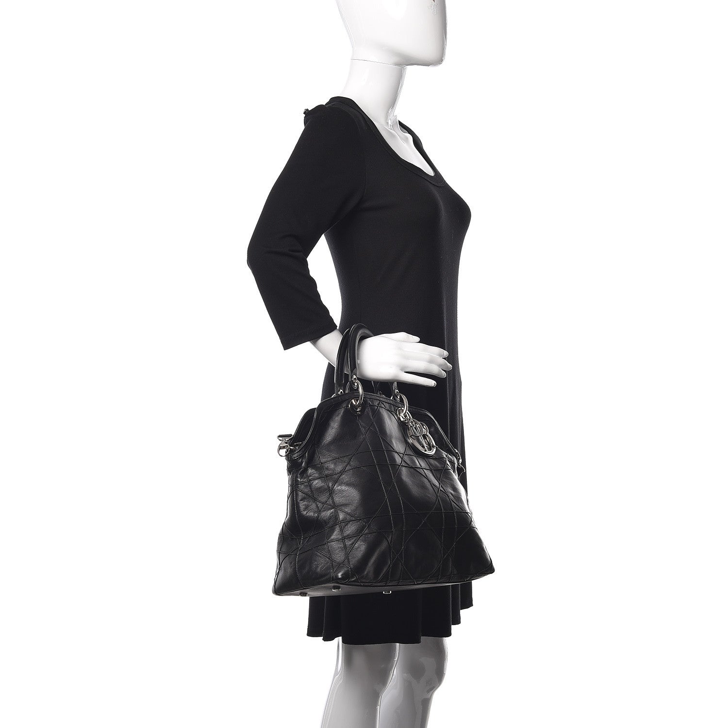 Christian Dior Lambskin Cannage Medium Granville Tote Black 2 of 12