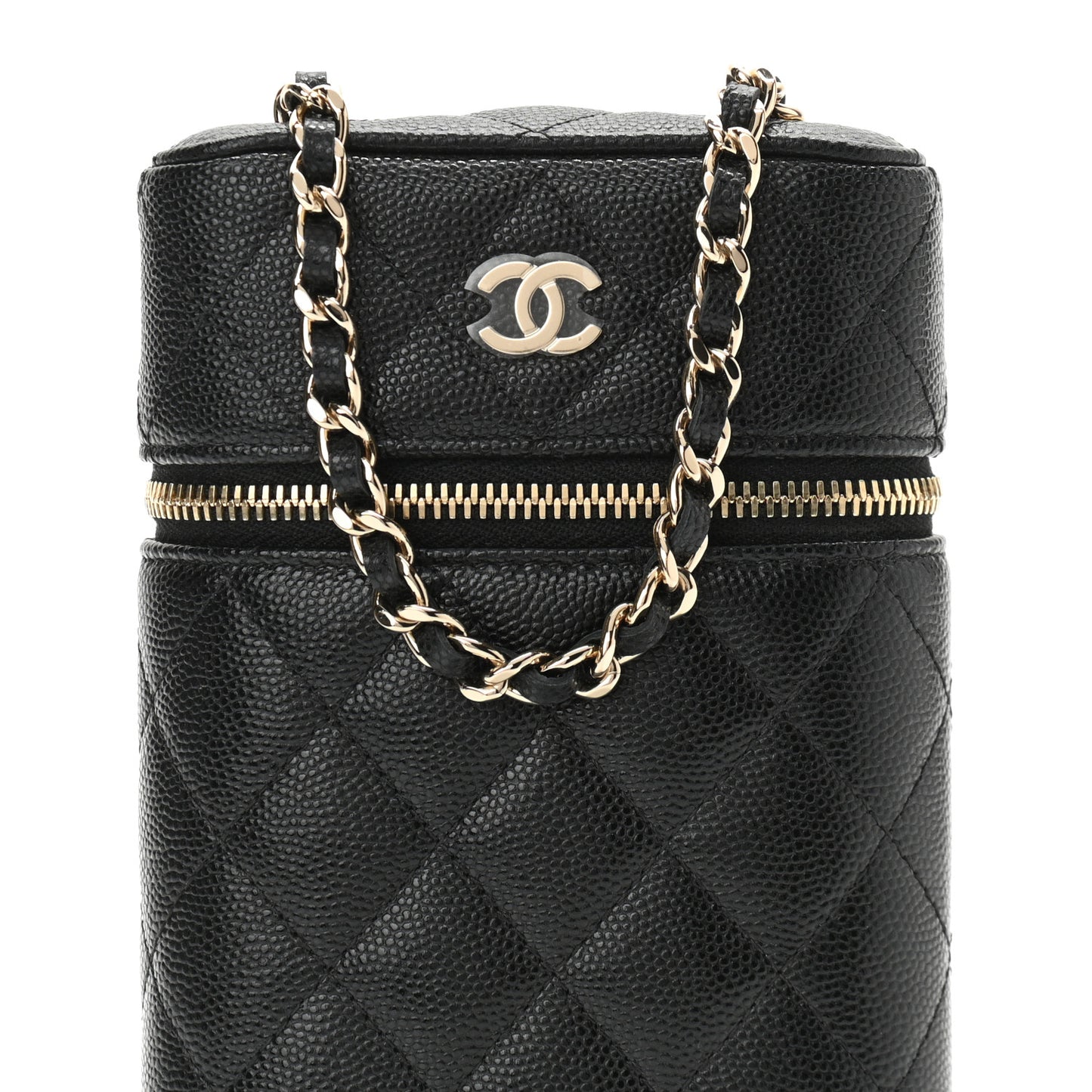 Caviar Quilted Phone Holder With Chain Black