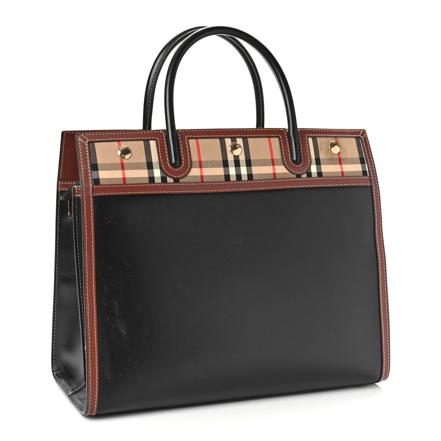 Burberry Calfskin Vintage Check Medium Two Handle Title Bag Black 3 of 10